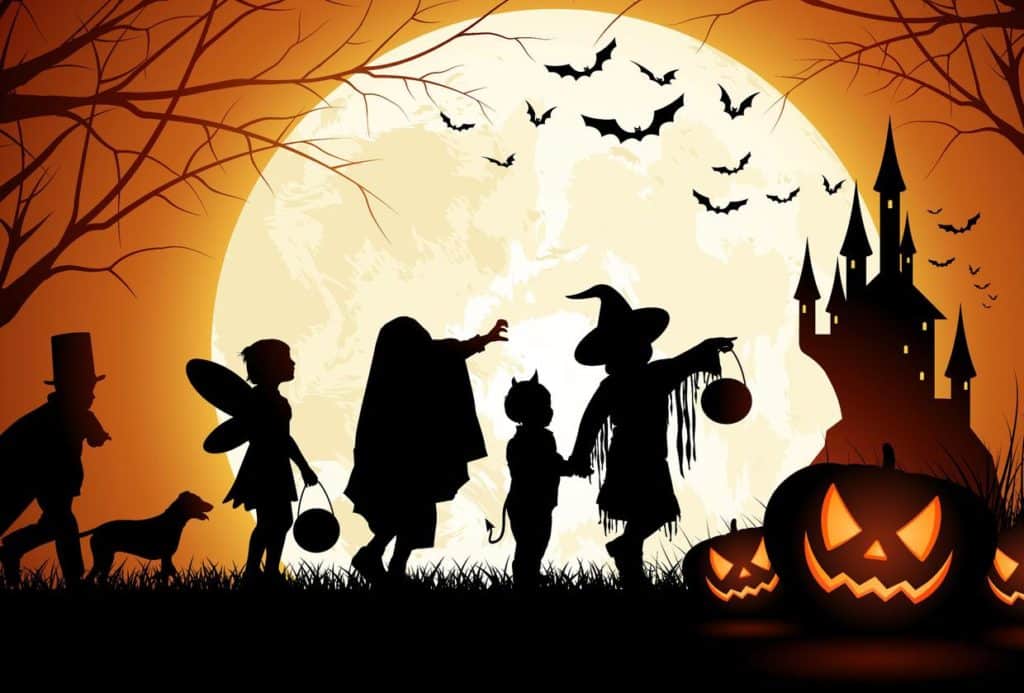 Kids dressed in Halloween costume in a cartoon