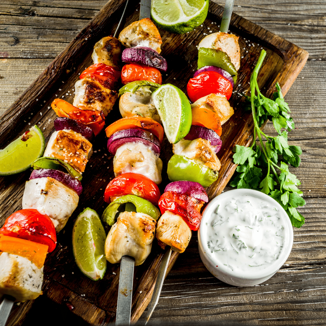 Beautifully grilled chicken skewers