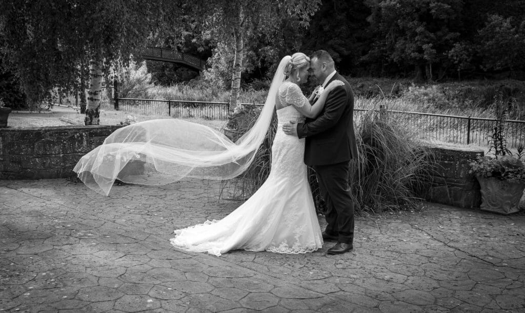 Bride and groom in black and white