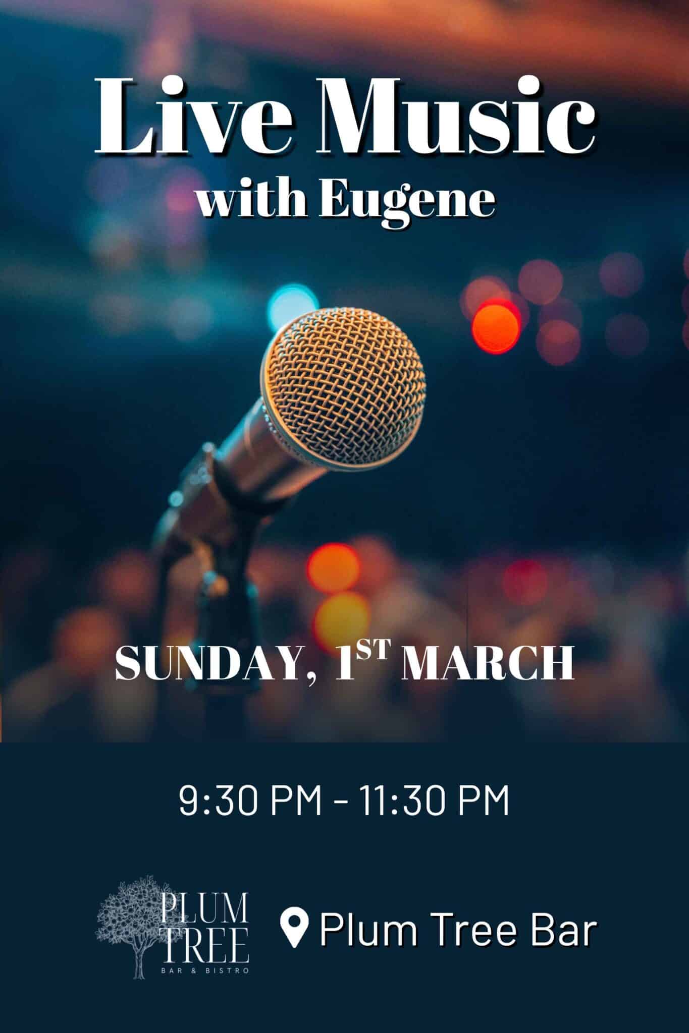 Enjoy Live Music in the Bar by Eugene on March 1st from 9:30 pm at the Plum Tree Bistro, Woodford Dolmen Hotel in Carlow