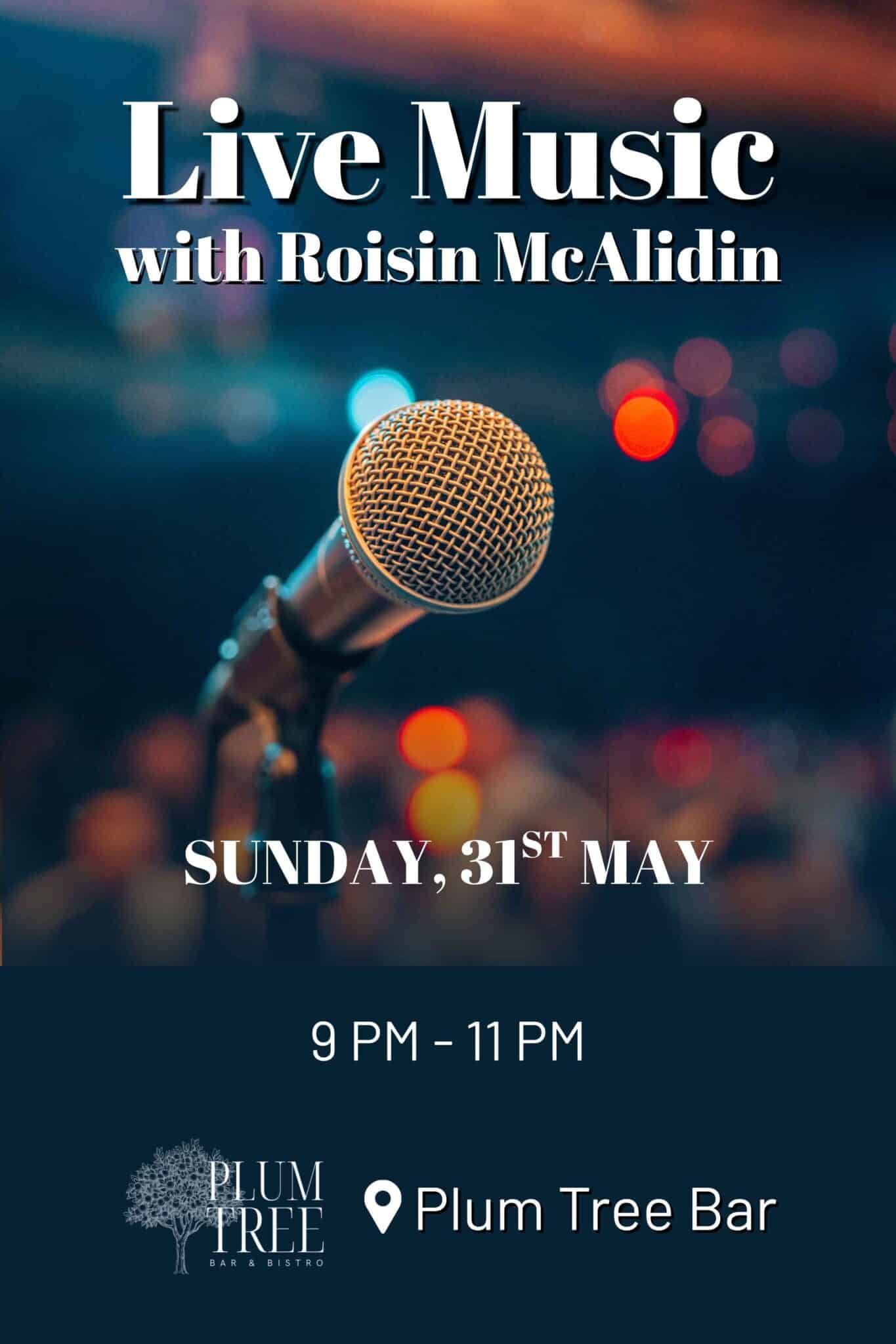 Enjoy Live Music in the Bar by Roisin McAlidin on May 31st from 9 pm at the Plum Tree Bistro, Woodford Dolmen Hotel in Carlow