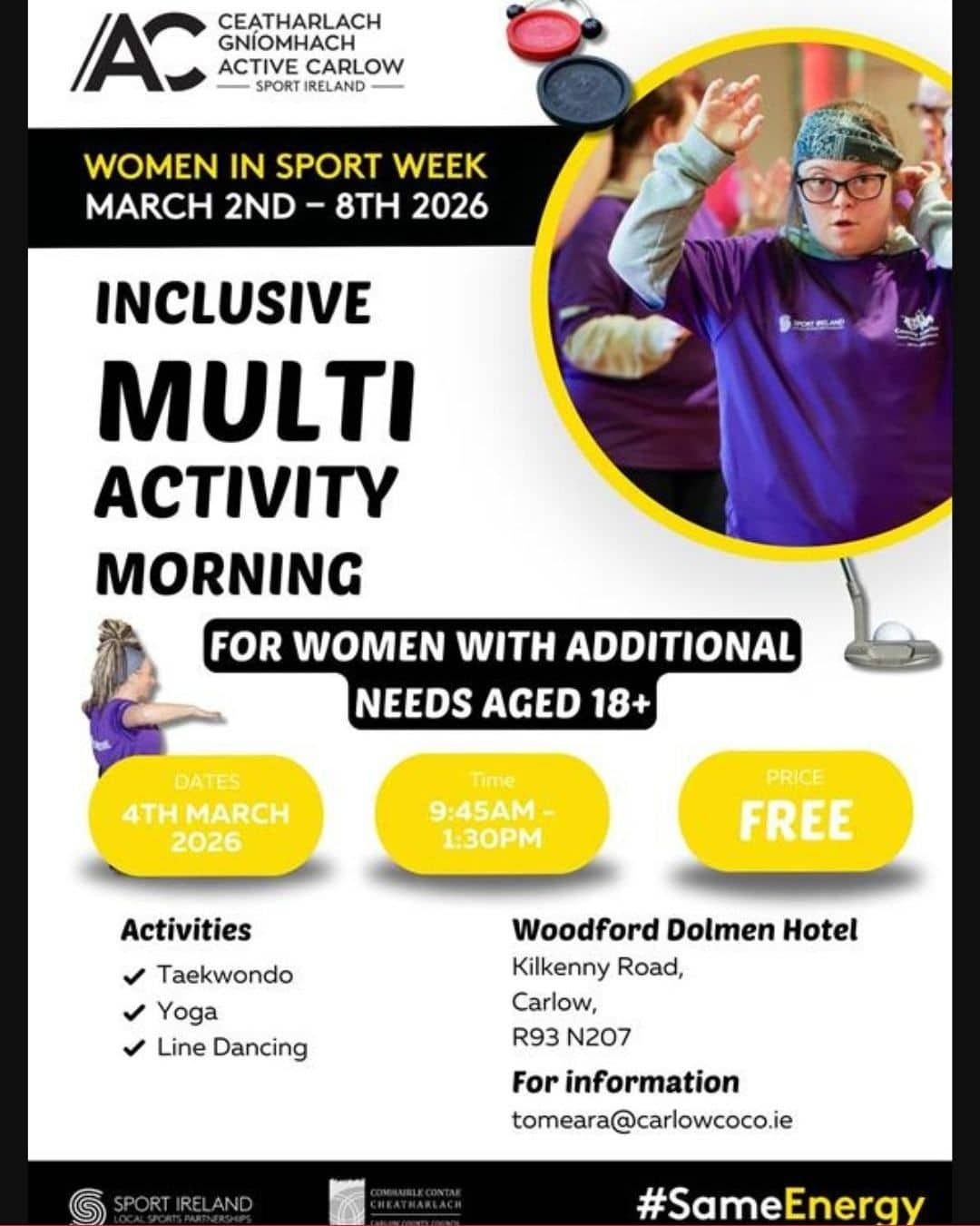 4th March Active Carlow - Inclusive Multi Activity Morning for Women with Additional Needs aged 18+