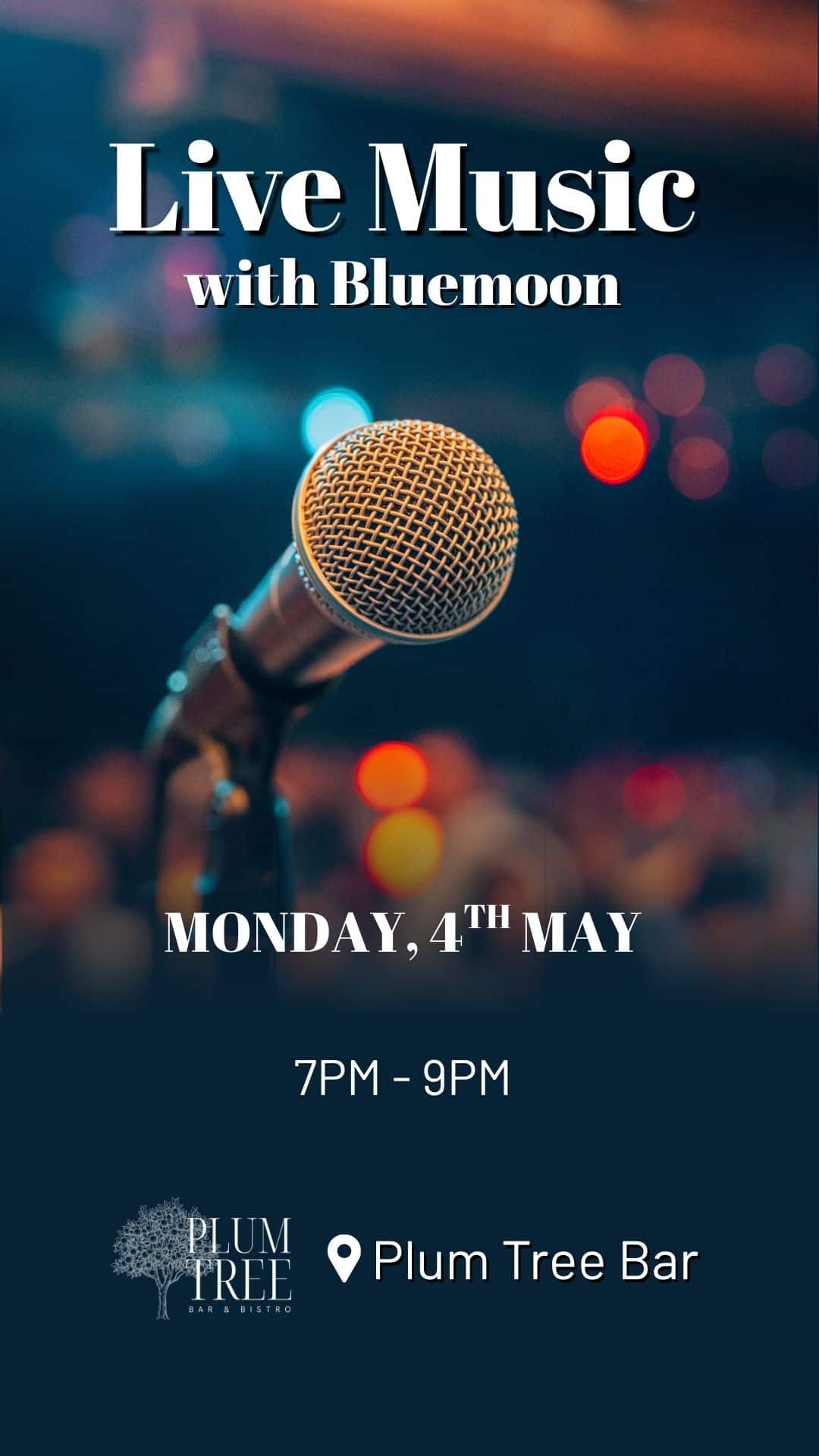 Join us for Live Music in the Plum Tree Bar with Bluemoon on Monday, 4th May from 7pm.